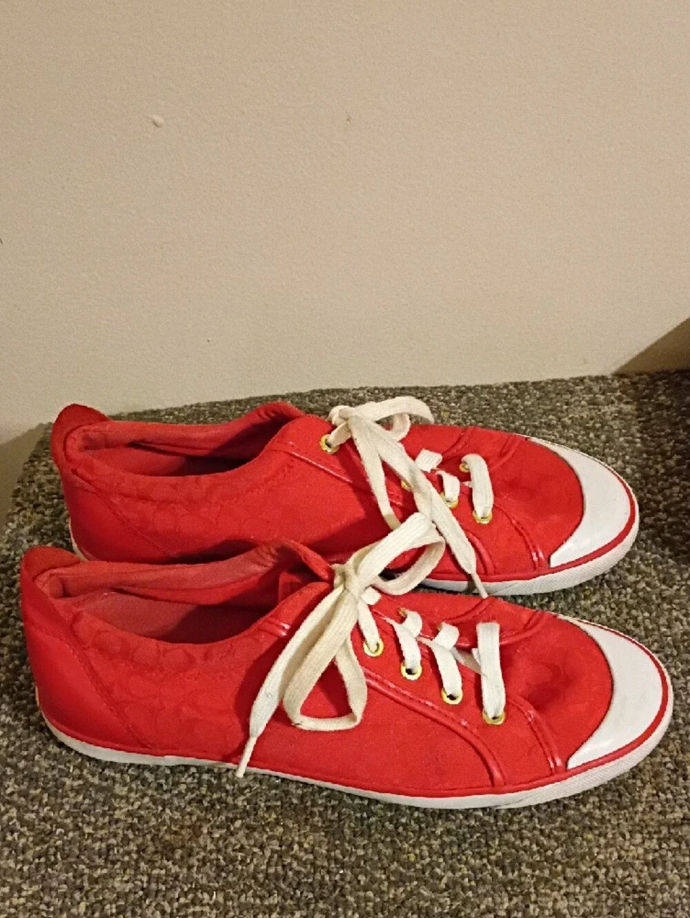 Coach Red Signature Canvas Lace-Up Sneakers Size 11